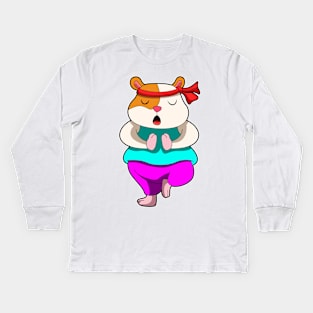 Hamster at Yoga stretching exercises Kids Long Sleeve T-Shirt